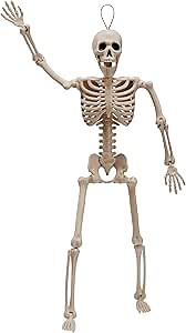 JOYIN 16” Halloween Posable Skeleton Decor, Full Body Skeleton with Movable Joints, Hanging Skeletons for Halloween Decorations, Haunted House, Graveyard Spooky Scene Props, Party Favors
