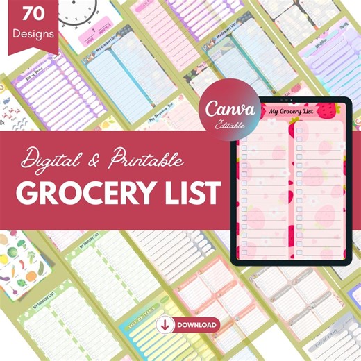 Digital Grocery List | Printable Grocery List Templates | Editable Food Shopping List | Minimal Grocery Planner | Reminder List | PDF - Etsy