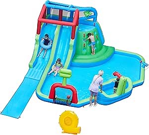 Yaheetech Inflatable Water Slide, 9-in-1 Extra Long Water Slide Combo w/Large Climbing Wall & 2 Slides & 2 Pools & Water Cannon & Soccer Goal,Blow up Water Park for Kids w/Storage Bag & 650W Blower