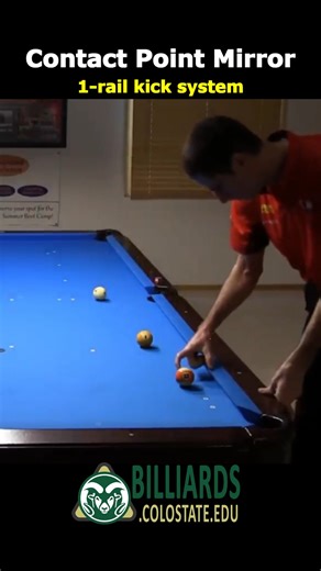 Dr. Dave demonstrates the most useful and effective 1-rail kicking system for shallow-angle kicks with the OB close to the rail. It is called the contact-point-mirror-shift system. For much more information and examples, see: https://drdavepoolinfo.com/faq/bank-kick/contact-point-mirror/ | Dr-Dave Alciatore