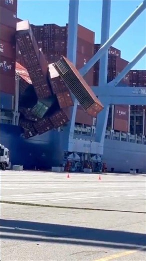 Long Beach Terminal Disaster 😱 Container Crashed Like Dominos #portaccident #shorts #containership