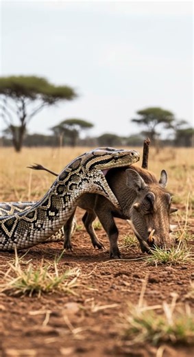Will the python manage to swallow the warthog epic battle unfolds #wildlife #python #nature