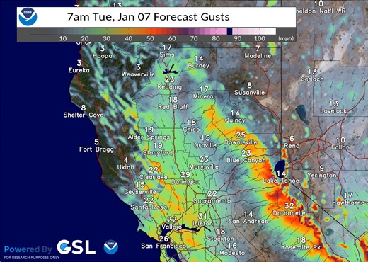 5.6K views · 34 reactions | Gusty north to east winds are expected to develop tonight lasting until Wednesday morning. Strongest gusts will be on Tuesday, and over the mountains. Remember to secure any loose outdoor objects and exercise caution when driving near high profile vehicles! | US National Weather Service Sacramento California | Facebook
