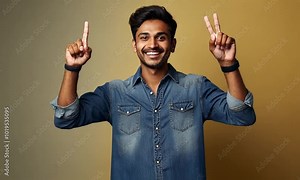 Young man in a shirt holding up a finger Stock Video