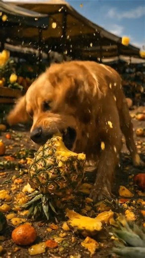 Golden Retriever vs Pineapple: Exploding Fruits! 🍍💥🐾 #funny #shorts #goldenretriever