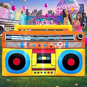 80's 90's Party Decoration 5FT Inflatable Radio Boombox Decorations, Blow up LED Lights Party Favors, for 80s 90s Hip Hop Theme, Birthday, Music, Disco Retro Theme