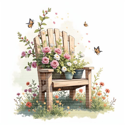 30 Garden Scene | Watercolor Garden Clipart | Floral Illustration | Digital Download - Etsy