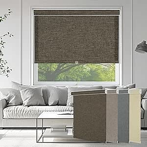 BERISSA 100% Light Filtering Pull Down Window Shades Blinds for Indoor Windows Roller Shades Thermal Insulated Up and Down Blinds for Home Custom Shades(56" W x 44" H) Brown