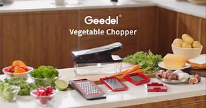Geedel Vegetable Cutter, Onion Cutter Pro Food Chopper, Kitchen Vegetable Slicer Dicer Cutter Grater, Veggie Chopper with container for Salad Onion Potato Carrot (4 in 1, Red)