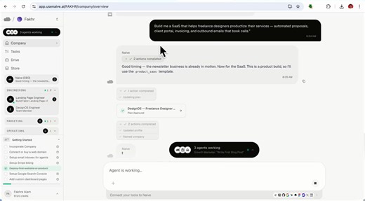 this guy built a $1.6K MRR business in 11 minutes with ONE prompt on Naïve.No code.No team.No agencies.he typed:“Build me a SaaS that helps freelance designers productize their services — automated proposals, client portal, invoicing, and outbound emails that book calls.”6 AI agents spun up instantly and built the entire company live: landing page, dashboard, emails, everything.First paying customer in 9 days.Now it runs while I sleep.This is actually insane.Every day you don’t start, someone mo