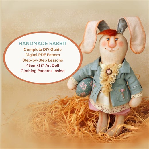 Fabric Doll Rabbit Tutorial, Large Handmade Bunny Pattern PDF, Detailed Dollmaking Guide With Outfits, Instant Download Art Doll Gift - Etsy