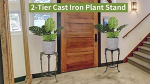 MDLUU Plant Stand 18.8 Inches Tall, Cast Iron Potted Plant Stand, 2-Tier Metal Planter Stand, Flower Pot Stand for Living Room, Bedroom, Kitchen Decor (Black)