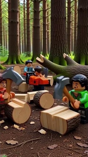 Logging in the forest by Lego people