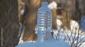 Time lapse of freezing plastic bottle of water. Actual freezing time was 120 minutes. Actual outdoor temperature was 6-10F.