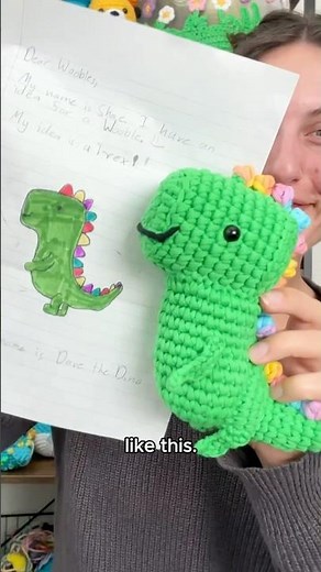 Crocheting your drawings: Dave the Dino edition 🦖 #thewoobles #thewoobleverse #crochet