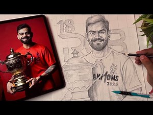 Virat Kohli Drawing With IPL Trophy, Virat Kohli, RCB, Outline Tutorial 😍