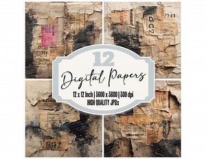 12x Torn Cardboard Junk Journal Paper Digital Paper Pack Printable Paper Label Texture Distressed Backgrounds Scrapbook High Quality Jpgs - Etsy