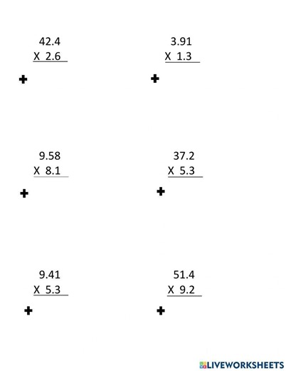 Decimal multiplication interactive worksheet