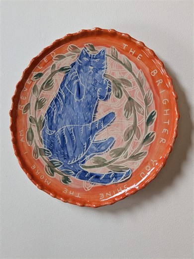 Ceramic Decorative Plate With Blue Cat - Etsy
