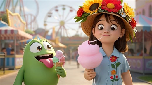 Cartoon, Little Girl, Monster. Free Stock Video