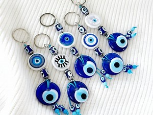 Blue Evil Eye Keychain Handmade, Evil Eye Keychain Favors Gift, Glass Evil Eye Bead Key Chain Decor - Etsy