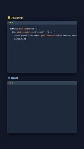 Accordion: JavaScript vs React React simplifies accordions by making the open panel a piece of stat