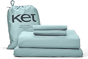 ket. 300 Thread Count 100% Organic Cotton King Sheet Set, 8 Pieces Lichen Green and Ancient Scroll Cotton Sheets, Ultra Soft (Lichen Green, Queen (U.S. Standard))