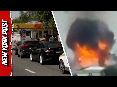 Lines of Cars Queue for Fuel in Moscow After Ukraine Targets Russia's Energy Infrastructure
