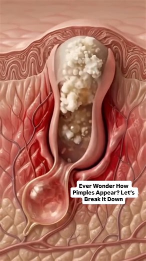 Skin Solutions Acne Clinic on Instagram: "Ever wonder how pimples appear? 🤔 It’s a journey that starts deep within your pores! Here’s the breakdown: 1. Excess Oil Production: Your skin produces sebum (oil) to keep it moisturized. But sometimes, your sebaceous glands overproduce it, which can clog your pores. 💧 2. Clogged Pores: When oil, dead skin cells, and dirt mix, they get trapped in the pore. This creates a perfect environment for bacteria to thrive. 🦠 3. Bacterial Growth: The bacteria t