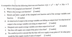 A competitive firm has the following short-run cost function: c... | Filo
