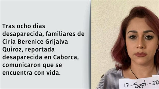 Aparece mujer desaparecida en Caborca, Sonora