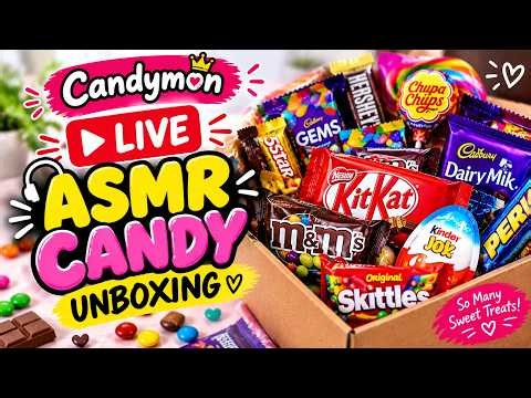 🍭 ASMR Candy Unboxing Live 🍫 5 Star Chocolate & Boomer Lollipop Crunch Sounds 😋