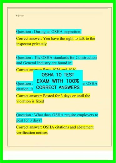 OSHA 10 TEST EXAM WITH 100% CORRECT ANSWERS video
