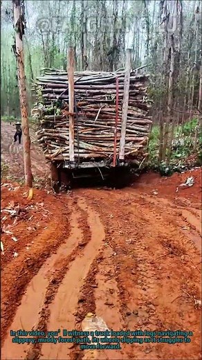Log Transportation Challenge: Truck Slips on Muddy Forest Road – Safety First