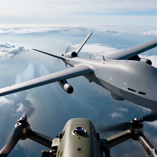 Attack drone takes out Large military surveillance drone UAV
