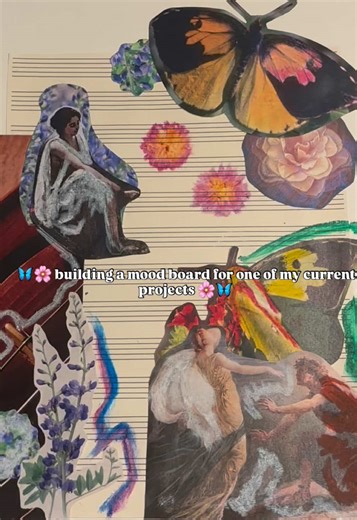 🦋 every composition starts with a collage 🦋 Moodboarding is the first step to every one of my new compositions. It helps me understand the shapes, colours and characters of a new piece of music 🌸 This is for a brand new solo violin piece I’m starting 🦋 #musictok #collage #musicstudent #composition #newmusic