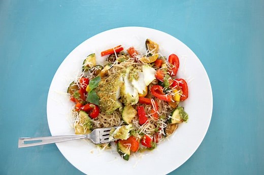 Pesto Cod with Sauteed Veggies – At Home With Shay