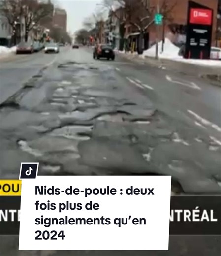 Nids-de-poule : deux fois plus de signalements qu’en 2024 À Montréal, les nids-de-poule font déjà des ravages. Du 1er novembre 2025 au 4 janvier 2026, les citoyens ont fait 1591 signalements de nids-de-poule à la Ville de Montréal. C'est deux fois plus que l'an dernier. #montreal #laval #gatineau #quebec #canada