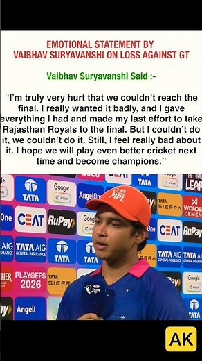 Baby Boss Gets Emotional After Painful 96 🏏 #suryavanshi #ipl