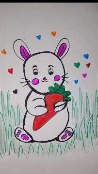How to draw rabbit # beautiful bunny with 🥕 carrot#colorful rabbit# draw# coloring # shorts# youtube