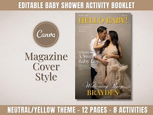 Baby Shower Games Bundle Editable | Printable Magazine Cover Activity Booklet | Neutral/yellow Theme Worksheets (digital Download) - Etsy