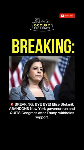 Occupy Democrats on Instagram: "🚨 BREAKING: Elise Stefanik QUITS — no governor run, no reelection, NO TRUMP ENDORSEMENT. After selling her soul to MAGA, Elise Stefanik just got left in the dust. She dropped out of the New York governor’s race and won’t even run for Congress again — all because Trump abandoned her. This is the same Stefanik who went from moderate Republican to full-blown MAGA puppet, defending Trump through impeachments, echoing his 2020 election lies, and kissing up at every tu