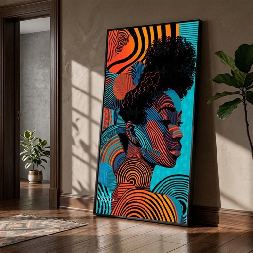 Abstract African Woman Portrait Canvas, Modern Geometric Wall Art, Vibrant Ethnic Decor, Colorful Striped Art, Contemporary Home Decoration - Etsy