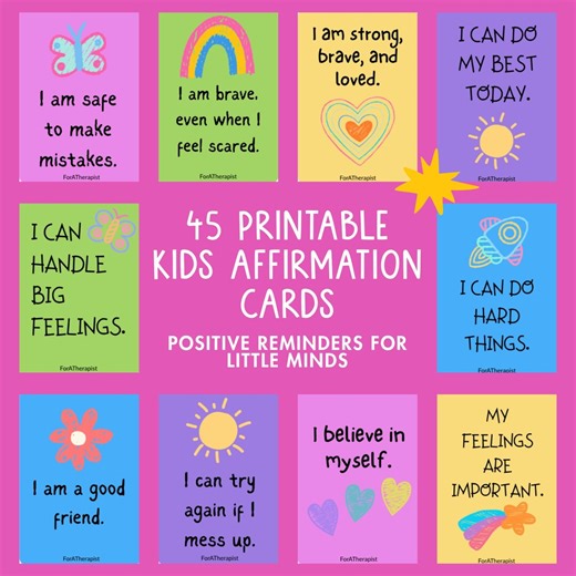 Kids Affirmation Cards Printable, Lunch Box Notes, Confidence & Calming Corner, Coping Skills, Vision Board Printables, Digital Download - Etsy