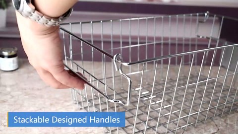 Orgneas Stackable Chest Freezer Baskets Organizer Bins, Metal Wire Baskets Pantry Organizer Produce Baskets with Tag Slot for Snacks Vegetables and Fruits