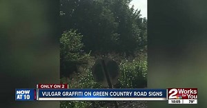 Vulgar graffiti on Green Country road signs