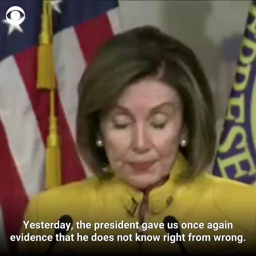 House Speaker Nancy Pelosi: "Yesterday the president gave us once again evidence that he does not know right from wrong" https://cbsn.ws/2wOxPuS | CBS News