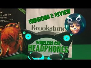 Unboxing and Review of the Brookstone Wireless Bluetooth Cat Ear Headphones with Color-Changing LED