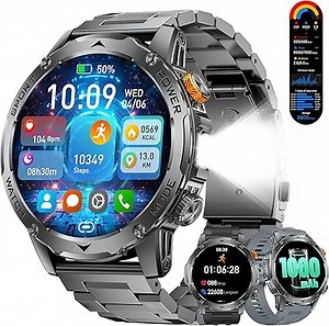 LIGE Smartwatch Herren mit Telefonfunktion, 1000mAh Großer Akku/LED Taschenlampe/3 Armbänders, 1.75''Großes Display Fitness Tracker 100+ Sportmodi Outdoor Sportuhr für Android iOS, Schwarzgrau