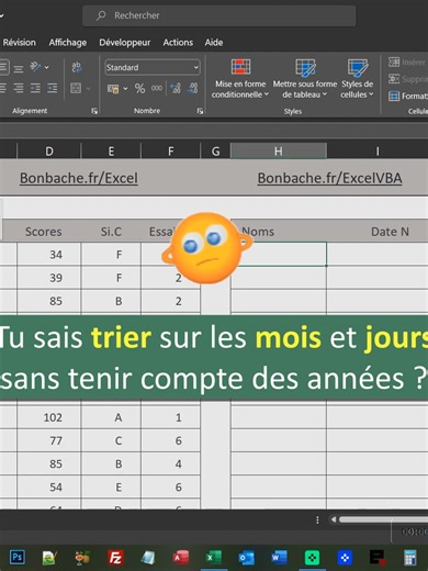 Trier sur les mois et jours sans les années avec Excel 📚 Le Livre Excel l'Intégrale : https://www.bonbache.fr/livres-excel-pdf.php#excel-int ✔ La source Excel : https://docs.google.com/spreadsheets/d/1QiHSfLeCapzXLO3987RpSPMfvlfmgaYS/edit?usp=sharing&ouid=115258297157405395083&rtpof=true&sd=true Cette vidéo montre comment organiser la chronologie des dates d'anniversaire dans un tableau Excel. Plutôt que de trier classiquement sur la colonne des dates, elle explique comment organiser ces dates 